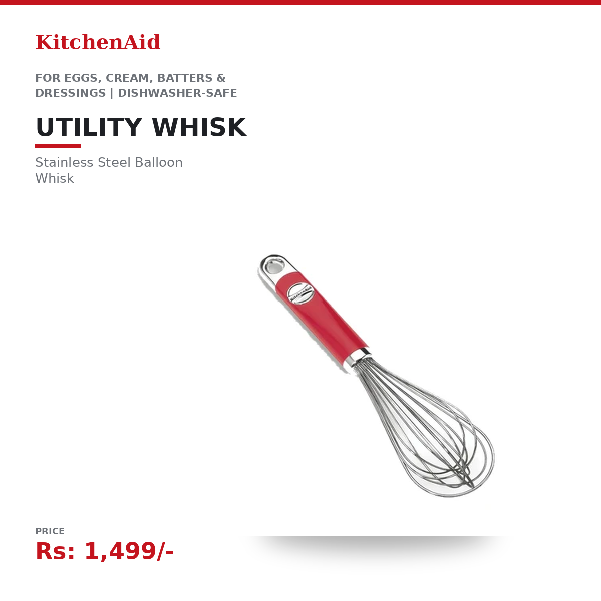 KitchenAid Utility Whisk | Stainless Steel Balloon Whisk | For Eggs, Cream, Batters & Dressings | Dishwasher-Safe | Everyday Cooking & Baking