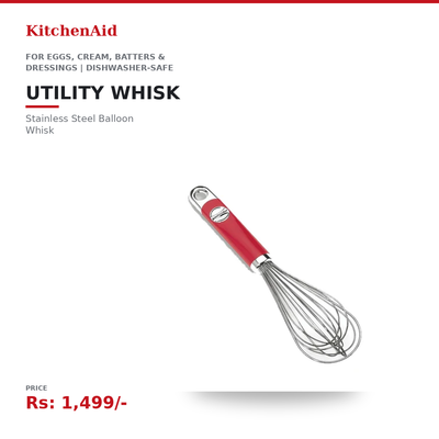 KitchenAid Utility Whisk | Stainless Steel Balloon Whisk | For Eggs, Cream, Batters & Dressings | Dishwasher-Safe | Everyday Cooking & Baking