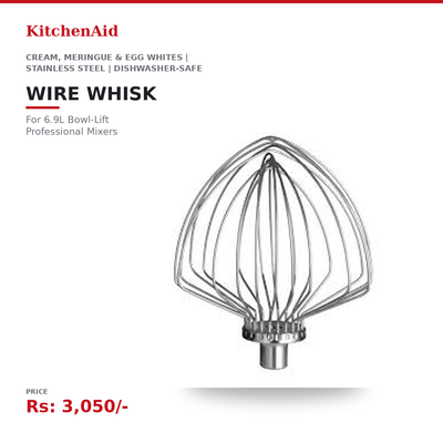 KitchenAid Wire Whisk Attachment | For 6.9L Bowl-Lift Professional Stand Mixers | Cream, Meringue & Egg Whites | Stainless Steel | Dishwasher-Safe