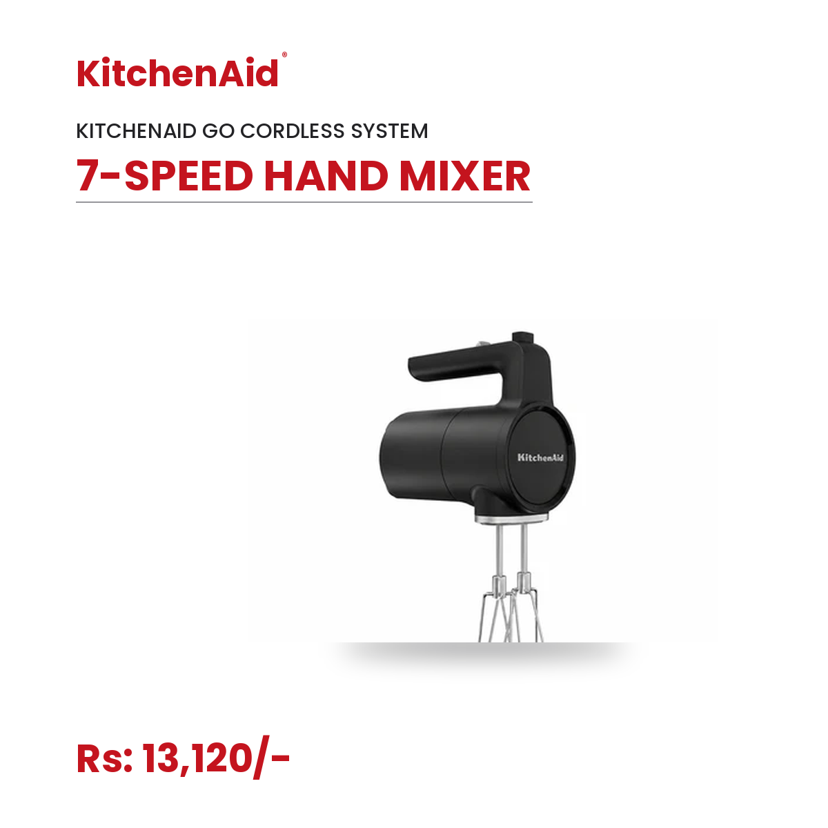 KitchenAid Go Cordless 7-Speed Hand Mixer, Black Matte | Portable Rechargeable hand Mixer  (Battery Sold Separately)
