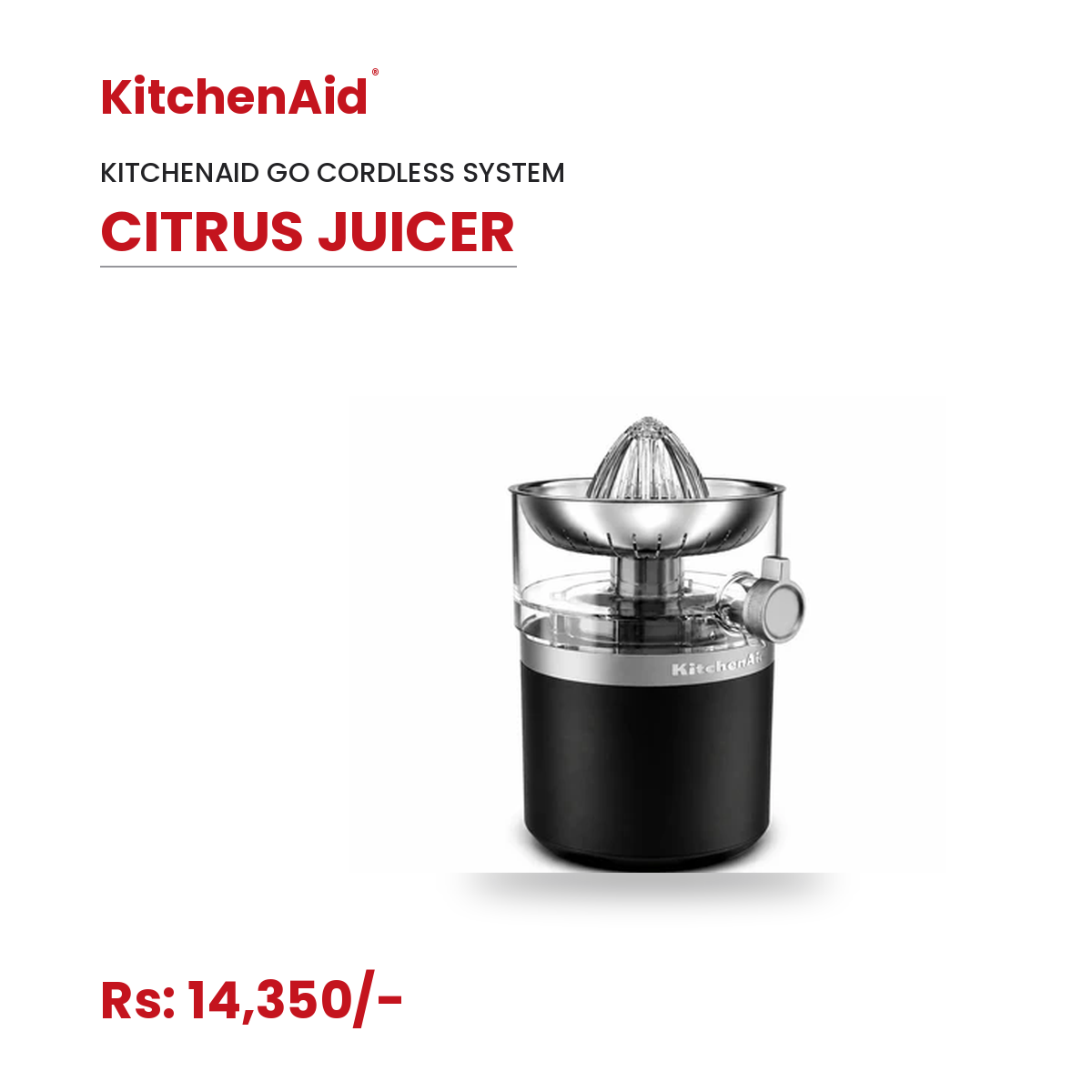 KitchenAid Go Cordless Citrus Juicer, Black Matte | Rechargeable Portable Citrus Press for Orange, Lemon, Lime & Grapefruit Juice (Battery Sold Separately)