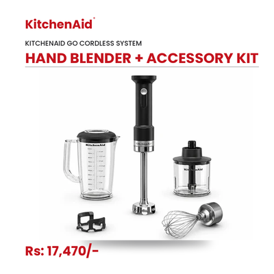 KitchenAid Go Cordless Hand Blender with Accessory Kit, Black Matte | Rechargeable Stick Blender with Chopper, Whisk & Blending Jar (Battery Sold Separately)