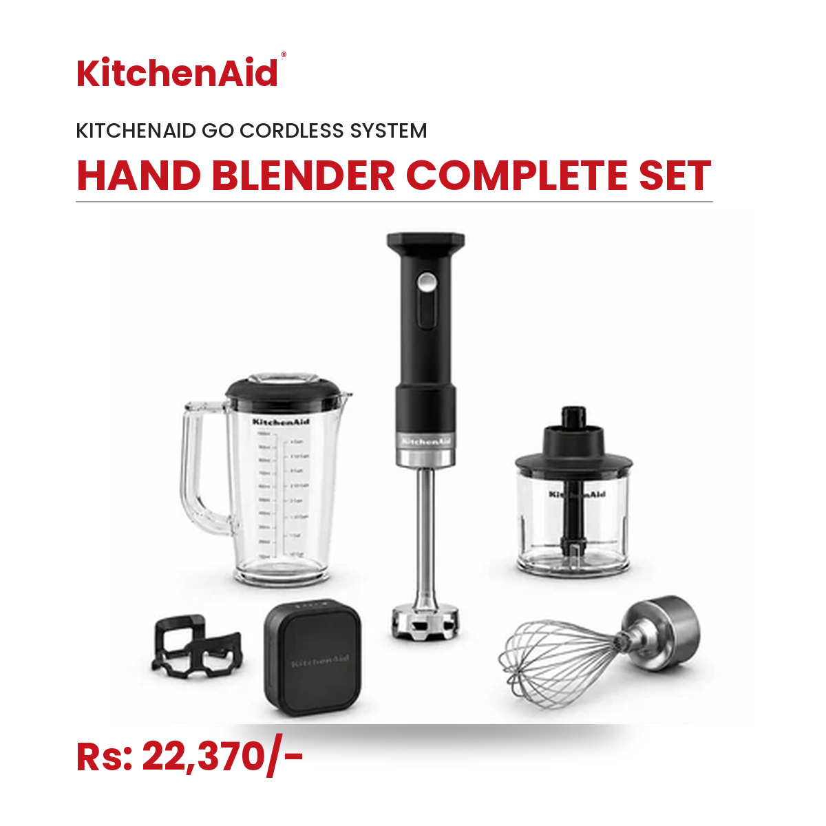 KitchenAid Go Cordless Hand Blender Complete Set– Black Matte (With Rechargeable Battery)