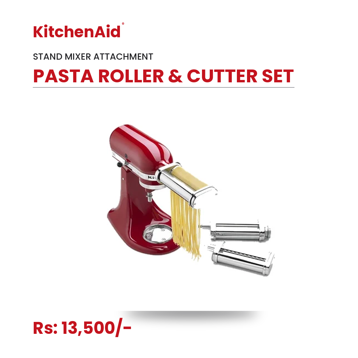 KitchenAid KSMPRA 3-Piece Pasta Roller & Cutter Set | 8 Thickness Settings | Spaghetti & Fettuccine Cutters | Stand Mixer Attachment | Made in Italy