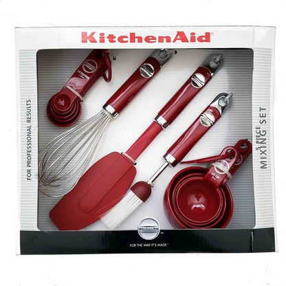 KitchenAid 5-Piece Plastic Mixing Set | Measuring Cups, Spoons, Whisk, Spatula & Pastry Brush | BPA-Free | Dishwasher-Safe | Empire Red