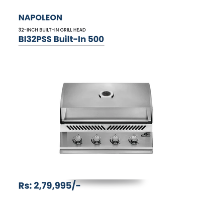 Napoleon BI32PSS Built-In 500 Series Gas Grill Head | 4 Burners | 48,000 BTU | 531 sq in | WAVE Grids | Stainless Steel | 32-Inch Outdoor Kitchen