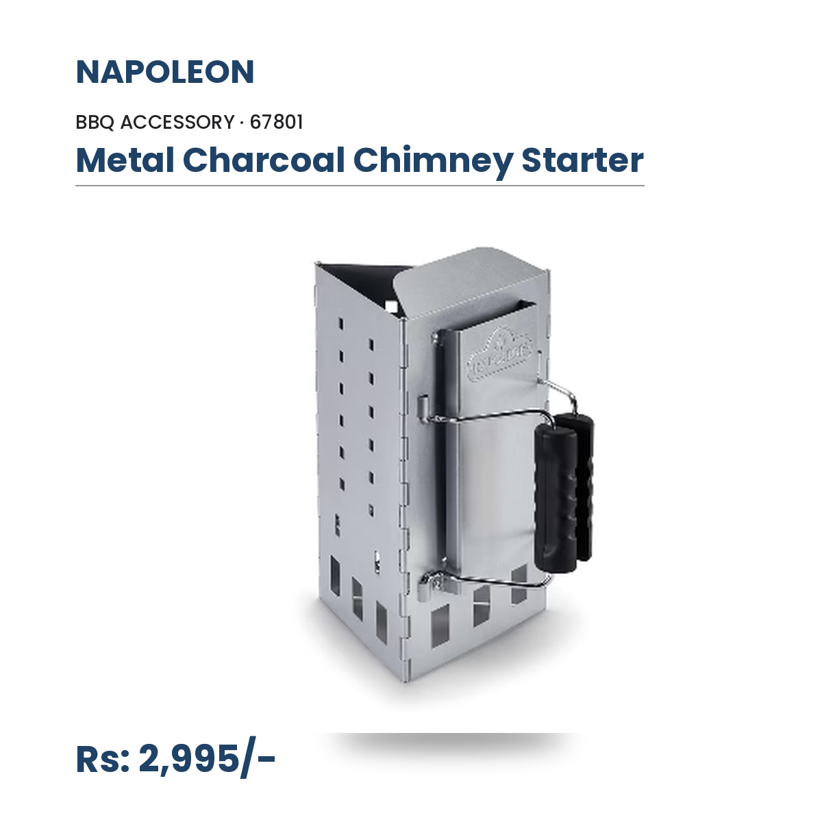 Napoleon Metal Charcoal Chimney Starter (67801) | Folding Triangle Base | 30% Faster Lighting | No Lighter Fluid | Compact Storage | Silver