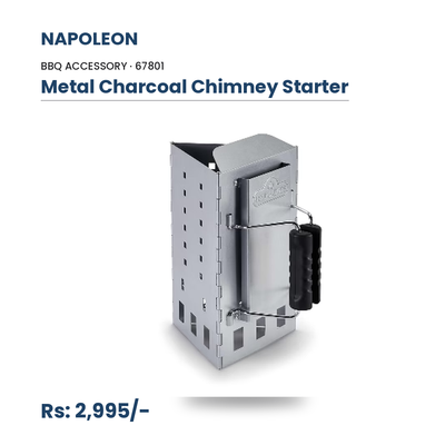 Napoleon Metal Charcoal Chimney Starter (67801) | Folding Triangle Base | 30% Faster Lighting | No Lighter Fluid | Compact Storage | Silver