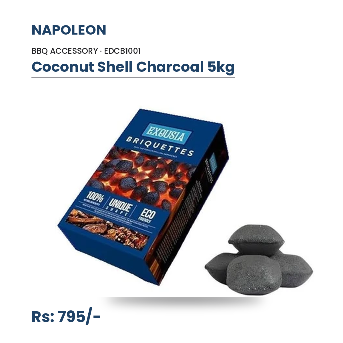 Napoleon Coconut Shell Charcoal 5kg (EDCB1001) | Burns Hotter & Longer | Minimal Smoke & Ash | No Chemical Binders | Eco-Friendly | For All Charcoal Grills
