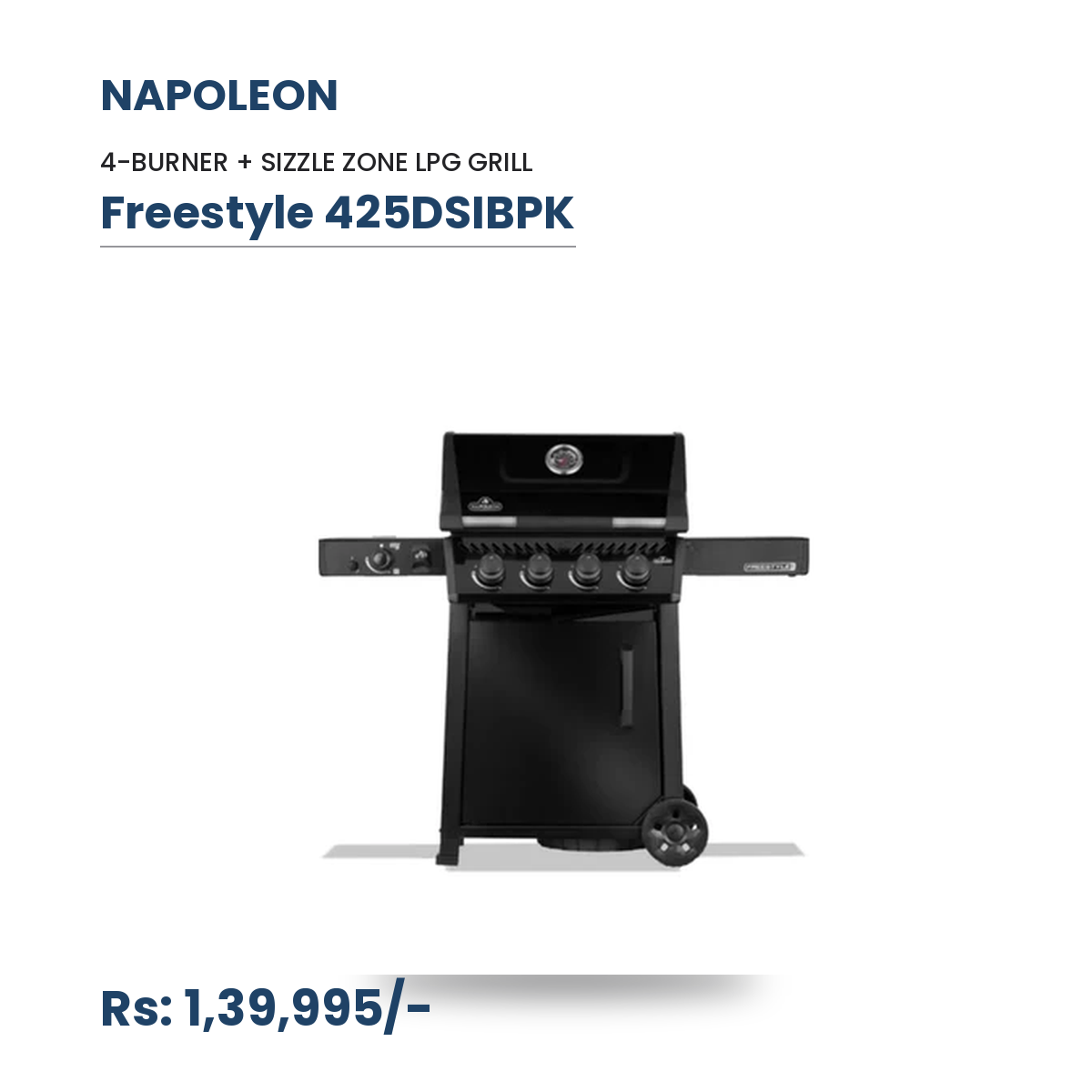 Napoleon Freestyle 425DSIBPK Gas Grill | 4 Burners + Infrared Sizzle Zone | 38,000 BTU | 425 sq in | JETFIRE Ignition | Cast Iron WAVE Grids | LPG | Black
