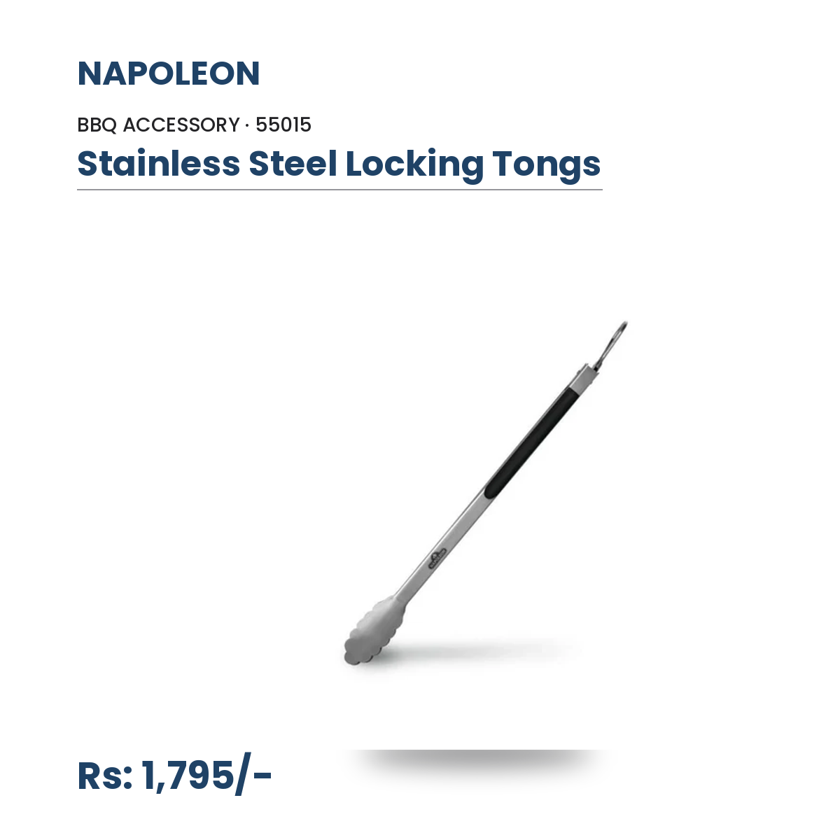 Napoleon Stainless Steel Locking Tongs (55015) | Scalloped Head | Non-Piercing Grip | Rubber Handle | Locking Storage | Dishwasher-Safe | For All Grills