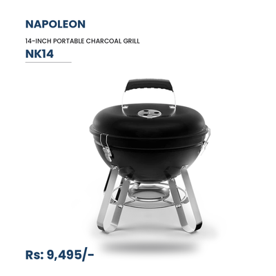 Napoleon NK14 Portable Charcoal Grill (34 cm / 14") – Black with Legs | Compact BBQ for Camping & Picnics