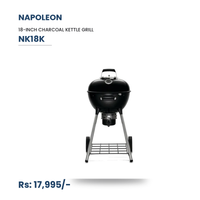 Napoleon NK18K Charcoal Kettle Grill | 18-Inch | Compact | Vortex Heat System | Stainless Steel Hinged Grids | ACCUPROBE Gauge | For 2-4 People | Black