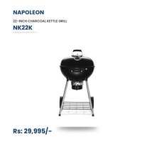 Napoleon NK22K Charcoal Kettle Grill | 22-Inch | 360 sq in | Vortex Heat System | Stainless Steel Hinged Grids | ACCUPROBE Gauge | Black