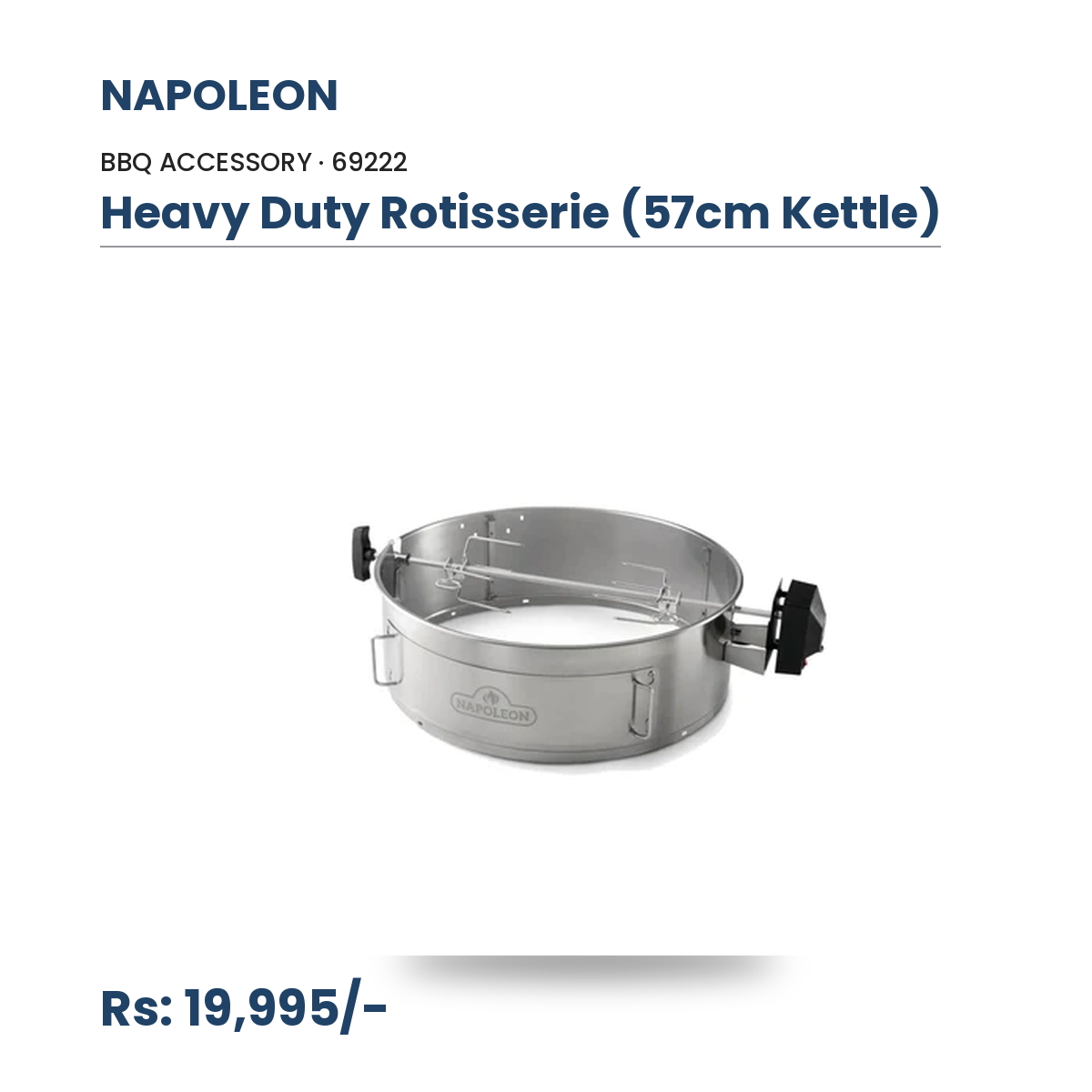Napoleon Heavy Duty Rotisserie (69222) | For 57cm Charcoal Kettle Grills | Spit Rod, Forks & Motor | Charcoal-Fired | Self-Basting Rotation | Stainless Steel