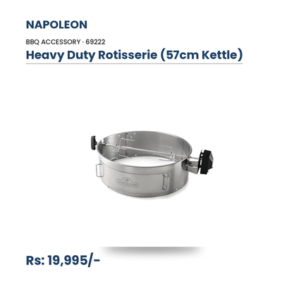 Napoleon Heavy Duty Rotisserie (69222) | For 57cm Charcoal Kettle Grills | Spit Rod, Forks & Motor | Charcoal-Fired | Self-Basting Rotation | Stainless Steel