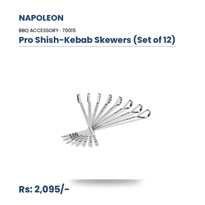 Napoleon Pro Shish-Kebab Skewers (70015) | Set of 12 | Flat Stainless Steel | Crimped Ends Hold Food in Place | For Seekh, Paneer & Tikka | All Napoleon Grills