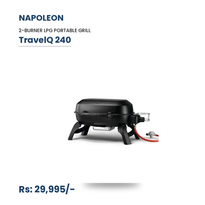 Napoleon TQ240-BK TravelQ 240 Portable Gas Grill | 2 Burner LPG BBQ | Folding Legs | Black