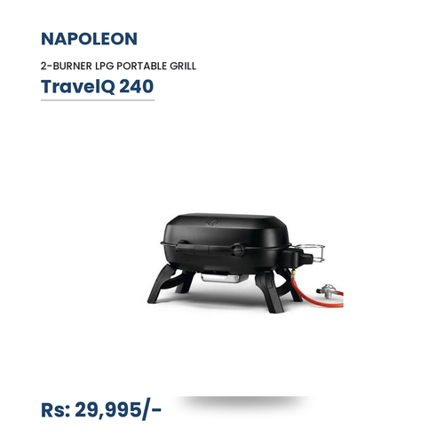 Napoleon TQ240-BK TravelQ 240 Portable Gas Grill | 2 Burner LPG BBQ | Folding Legs | Black