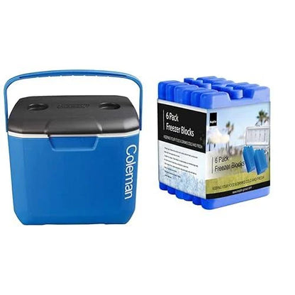 Coleman 30QT Performance Cooler | 28L Hard Ice Box | Swing-Up Handle | Drain Plug | Hasp Latches | For Day Trips & Camping | Blue