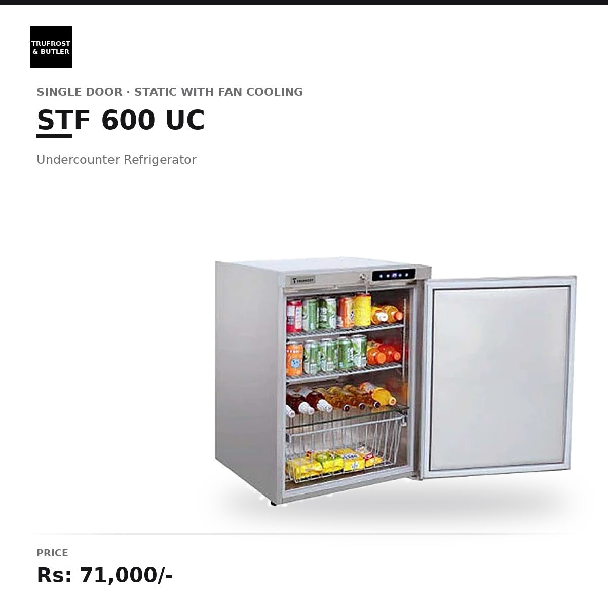 Trufrost STF 600 UC Single Door Undercounter Refrigerator (Static with fan cooling)