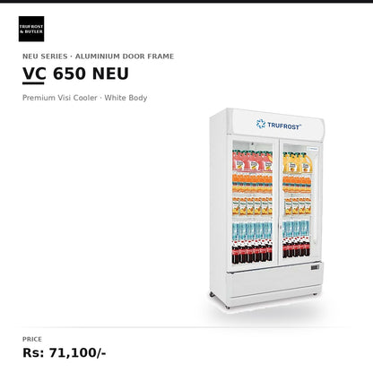 Trufrost VC 650 Neu Single Door Premium Visi Cooler with white body and aluminium alloy door frame