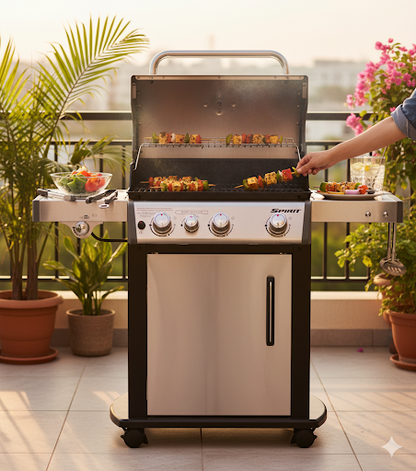 Weber Spirit SP-335 Premium Stainless Steel 3-Burner Gas Grill – Outdoor BBQ with Sear Station, Side Burner & Built-In Thermometer, Fast Delivery & Premium Service in India