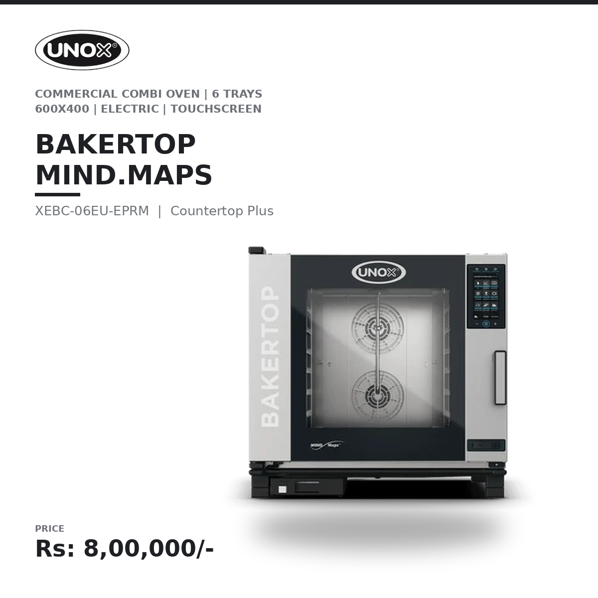 UNOX BAKERTOP MIND.Maps COUNTERTOP PLUS XEBC-06EU-EPRM Commercial Combi Oven | 6 Trays 600×400 | Electric | 9.5" Touchscreen | Steam, Convection & Combination Baking | Professional Bakery, Pastry & Café Oven