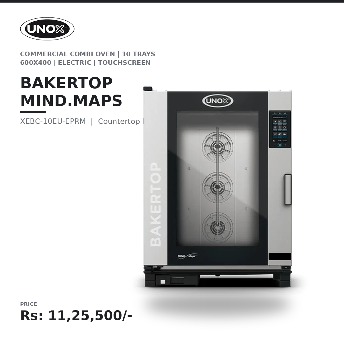 UNOX BAKERTOP MIND.Maps COUNTERTOP PLUS XEBC-10EU-EPRM Commercial Combi Oven | 10 Trays 600×400 | Electric | 9.5" Touchscreen | Steam, Convection & Combination Baking | Professional Bakery, Pastry & Café Oven