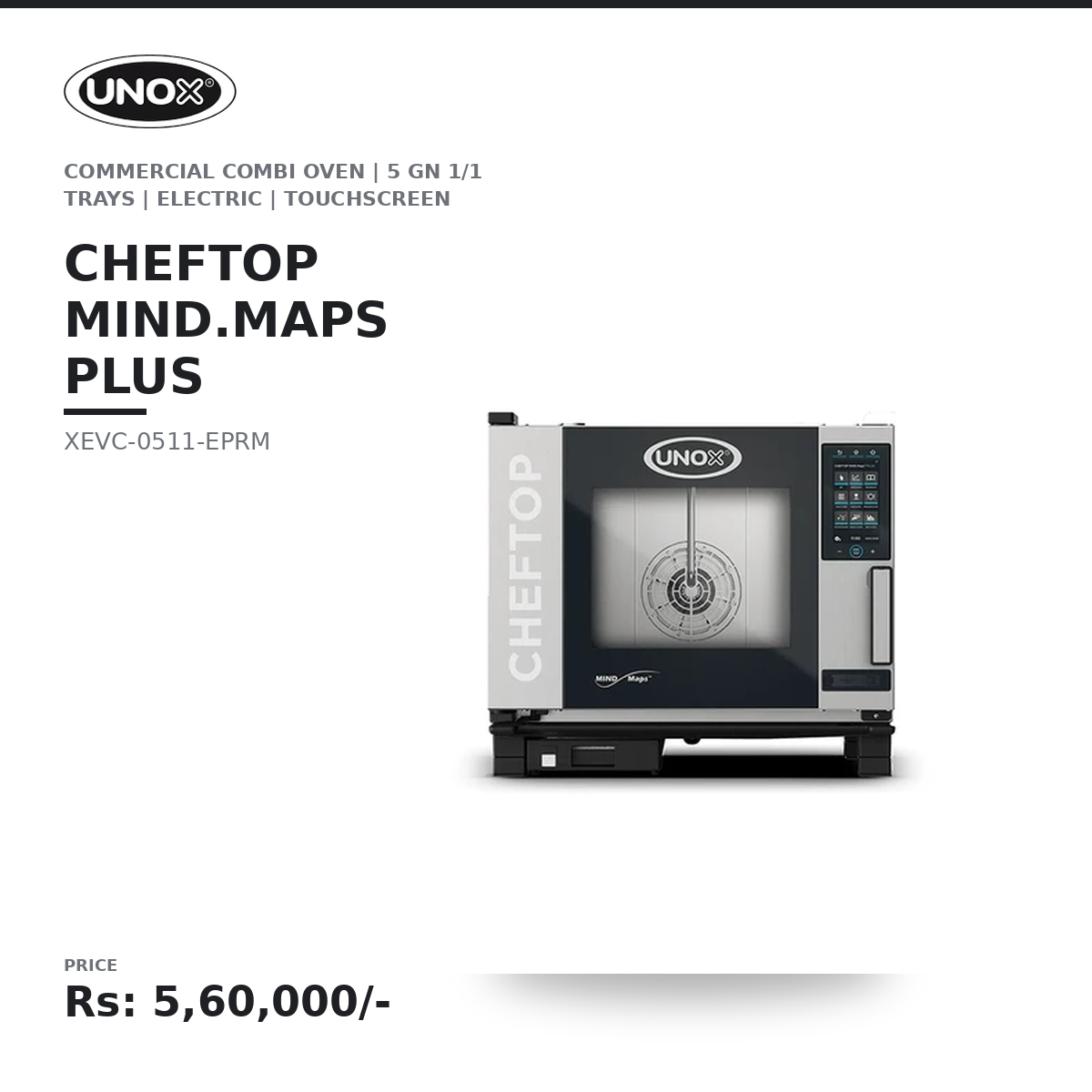 UNOX CHEFTOP MIND.Maps PLUS XEVC-0511-EPRM Commercial Combi Oven | 5 GN 1/1 Trays | Electric | Touchscreen | Steam, Convection & Combination Cooking | Professional Restaurant, Hotel & Bakery Oven