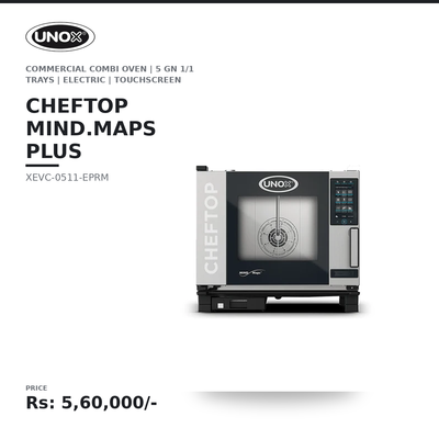 UNOX CHEFTOP MIND.Maps PLUS XEVC-0511-EPRM Commercial Combi Oven | 5 GN 1/1 Trays | Electric | Touchscreen | Steam, Convection & Combination Cooking | Professional Restaurant, Hotel & Bakery Oven