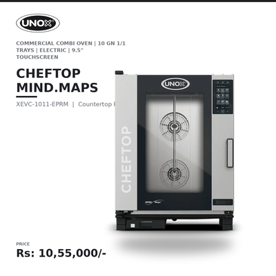 UNOX CHEFTOP MIND.Maps COUNTERTOP PLUS XEVC-1011-EPRM Commercial Combi Oven | 10 GN 1/1 Trays | Electric | 9.5" Touchscreen | Steam, Convection & Combination Cooking | Professional Hotel, Restaurant & Bakery Oven