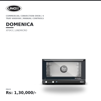 UNOX XF043 LINEMICRO Domenica Commercial Convection Oven | 4 Tray 600×400 mm | Manual Controls