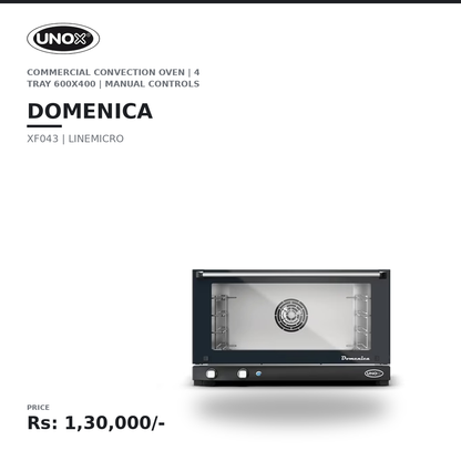 UNOX XF043 LINEMICRO Domenica Commercial Convection Oven | 4 Tray 600×400 mm | Manual Controls