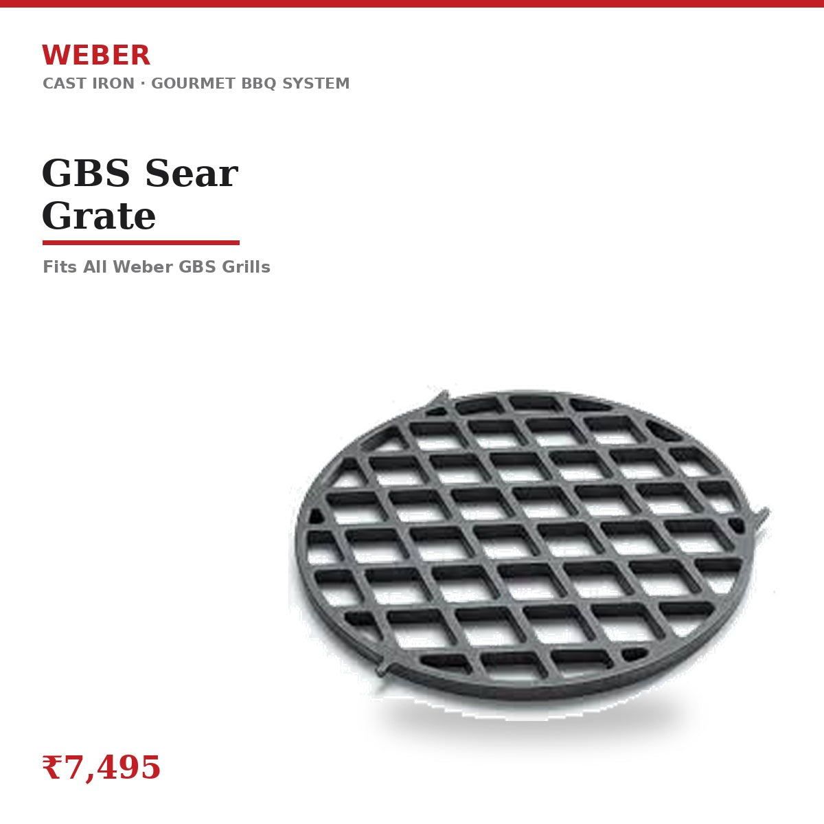 Weber GBS Sear Grate | Cast Iron | Deep Sear Marks | For GBS Grill Systems | Restaurant-Quality Crust | Fits All Weber GBS Grills