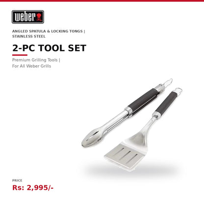 Weber 2-Piece Premium Tool Set | Angled Spatula & Locking Tongs | Compact | For Travel & Home Grilling | Stainless Steel | All Weber Grills
