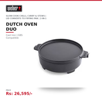 Weber Dutch Oven Duo | Cast Iron | GBS Compatible | Slow-Cook Chilli, Curry & Stews on the Grill | Lid Converts to Frying Pan | 2-in-1 Set