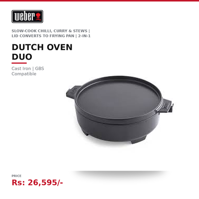 Weber Dutch Oven Duo | Cast Iron | GBS Compatible | Slow-Cook Chilli, Curry & Stews on the Grill | Lid Converts to Frying Pan | 2-in-1 Set