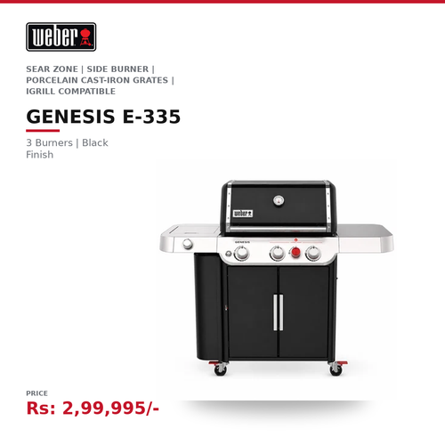 Weber Genesis E-335 Gas Grill | 3 Burners | Sear Zone | Side Burner | Porcelain Cast-Iron Grates | iGrill Compatible | For 4-8 People | LPG