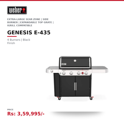 Weber Genesis E-435 Gas Grill | 4 Burners | Extra-Large Sear Zone | Side Burner | Expandable Top Grate | iGrill Compatible | For 8-10 People | LPG