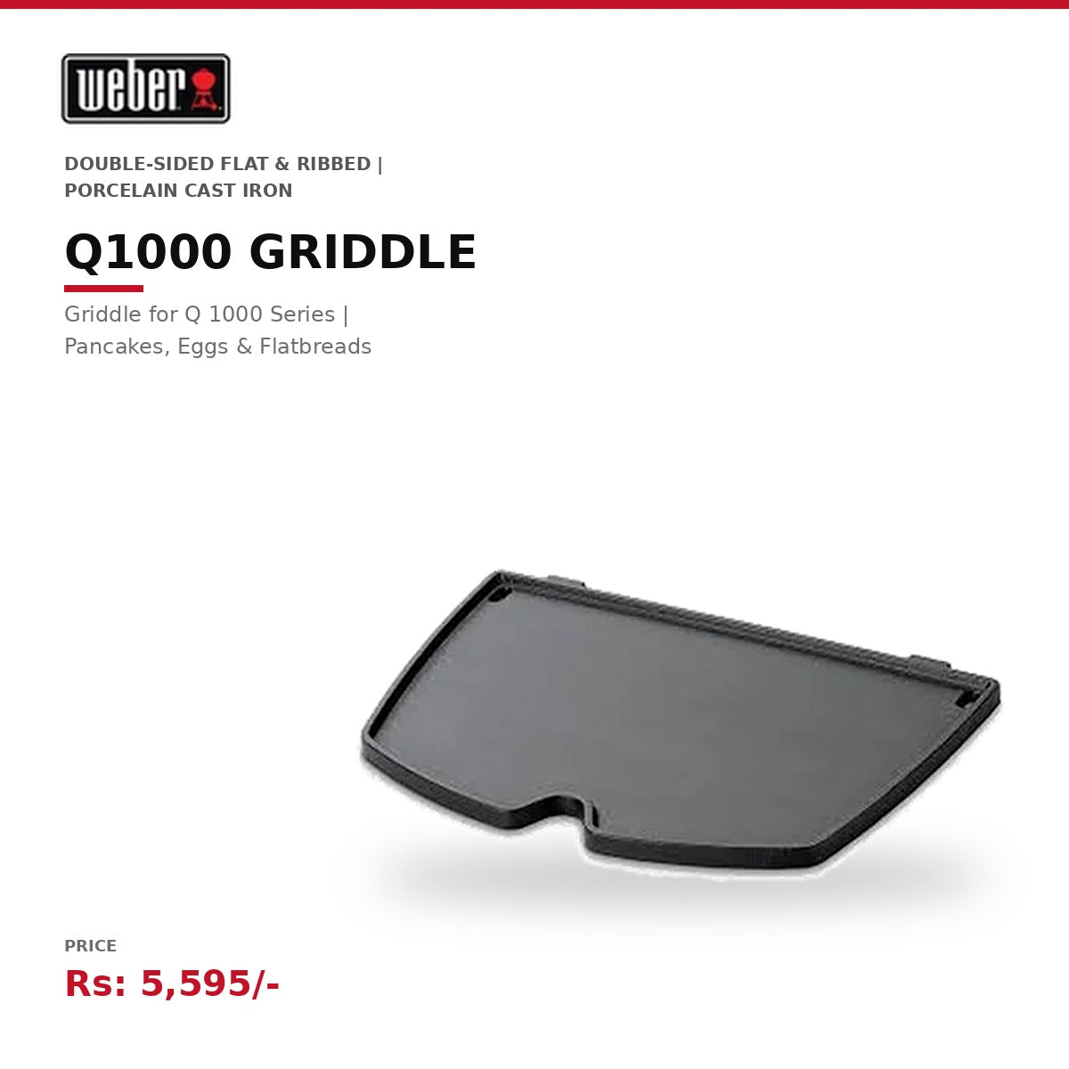 Weber Griddle | For Q 1000 Series | Double-Sided Flat & Ribbed Surface | Porcelain Cast Iron | For Pancakes, Eggs & Flatbreads | Q1000 Compatible