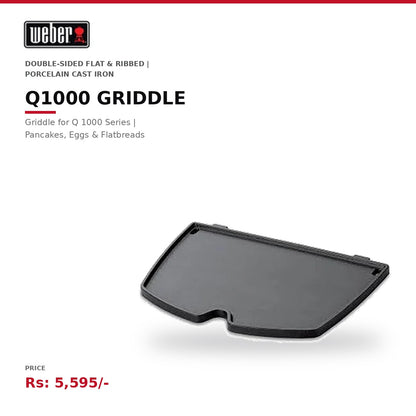 Weber Griddle | For Q 1000 Series | Double-Sided Flat & Ribbed Surface | Porcelain Cast Iron | For Pancakes, Eggs & Flatbreads | Q1000 Compatible