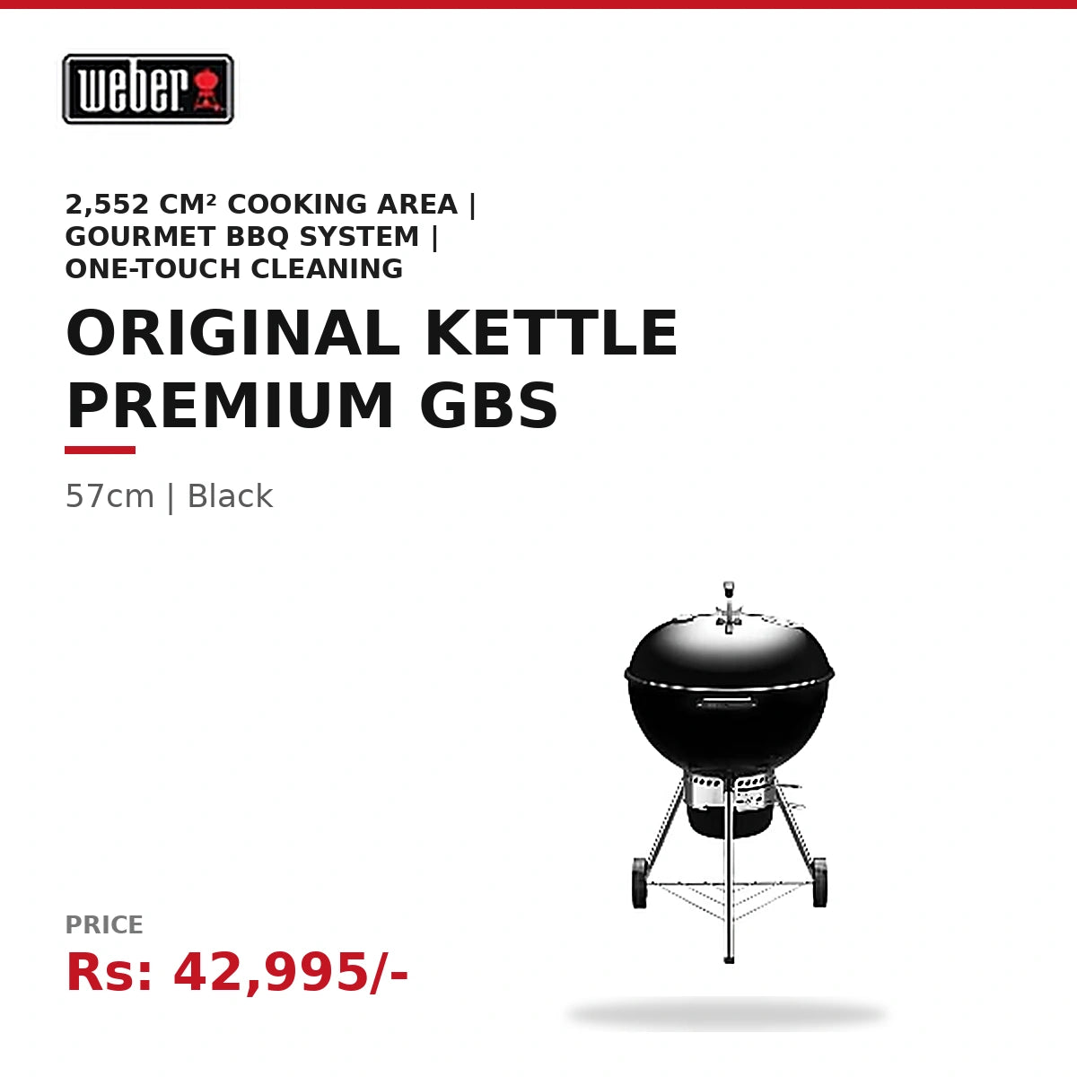 Weber Original Kettle Premium GBS Charcoal Grill | 57cm | 2,552 cm² | Gourmet BBQ System | One-Touch Cleaning | For 6-8 People