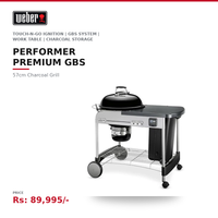 Weber Performer Premium GBS Charcoal Grill | 57cm | Touch-N-Go Ignition | GBS System | Work Table | Charcoal Storage | One-Touch Cleaning | Black