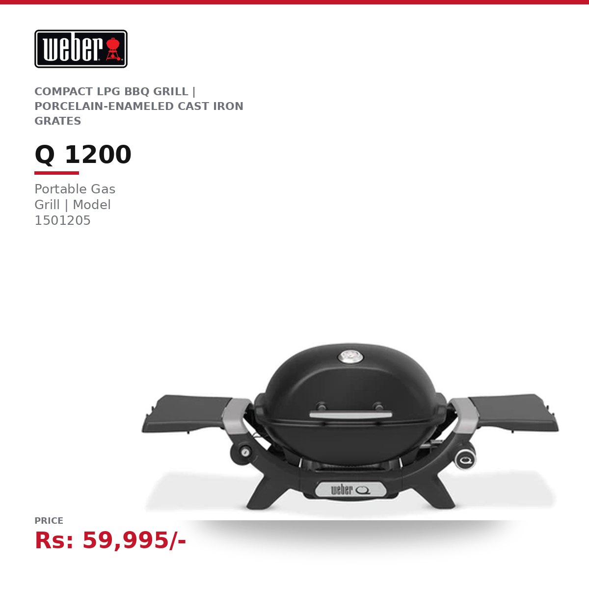 Weber Q 1200 Portable Gas Grill (Model 1501205) – Compact LPG BBQ Grill with Porcelain-Enameled Cast Iron Grates