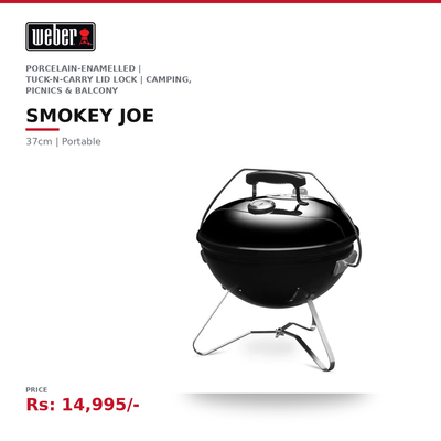 Weber Smokey Joe Charcoal Grill | 37cm | Portable | Porcelain-Enamelled | Tuck-N-Carry Lid Lock | For Camping, Picnics & Balcony Grilling