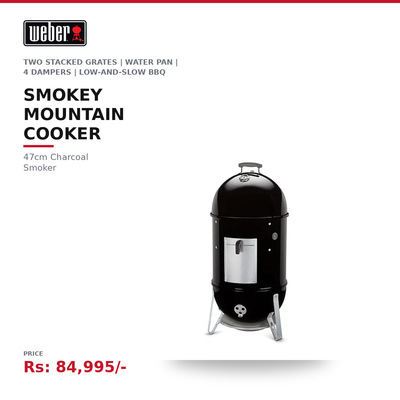 Weber Smokey Mountain Cooker Charcoal Smoker | 47cm | Two Stacked Grates | Water Pan | 4 Dampers | Low-and-Slow BBQ | For Ribs, Pulled Pork & Brisket