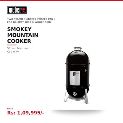 Weber Smokey Mountain Cooker Charcoal Smoker | 57cm | Maximum Capacity | Two Stacked Grates | Water Pan | For Brisket, Ribs & Whole Bird